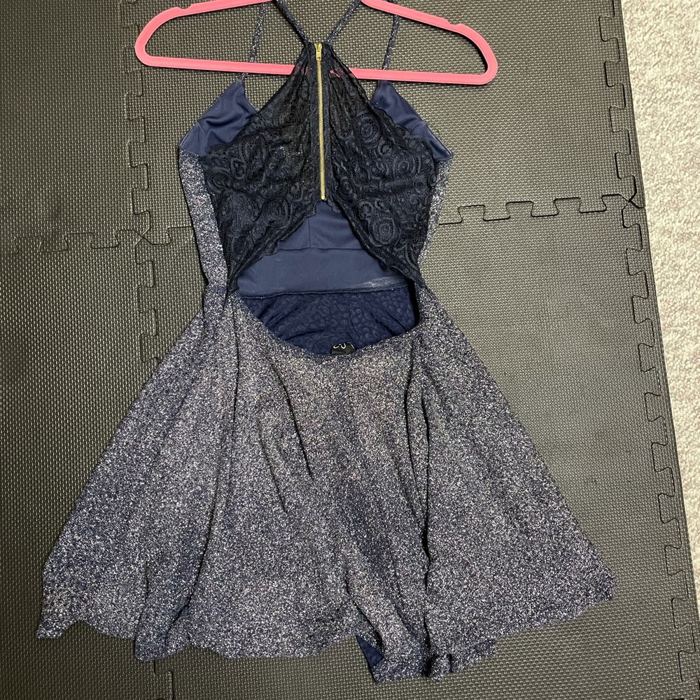 Glitter navy dress with lace zip up back